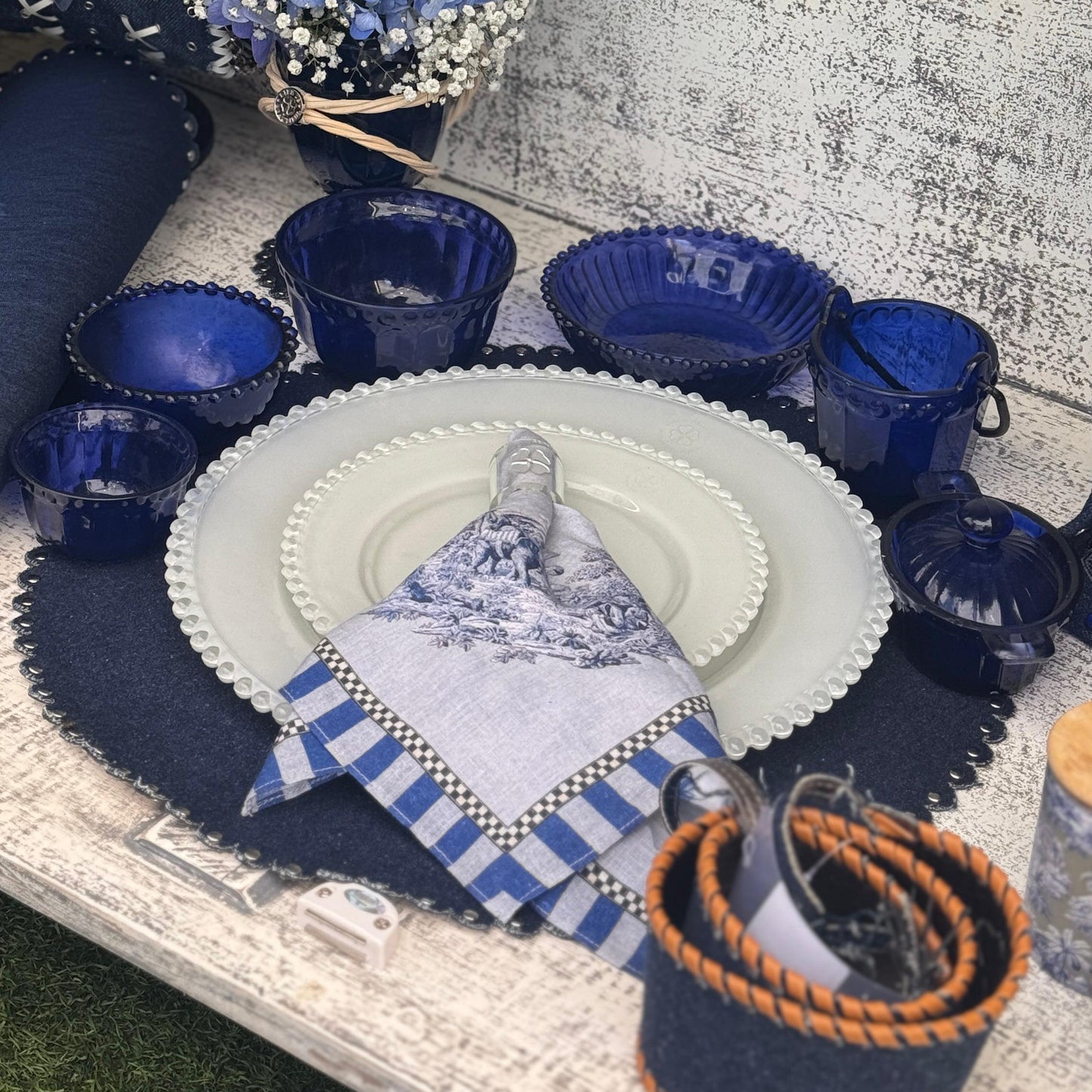 Mini Table Essentials - Dotted Mini Royal Blue (Set of 4)