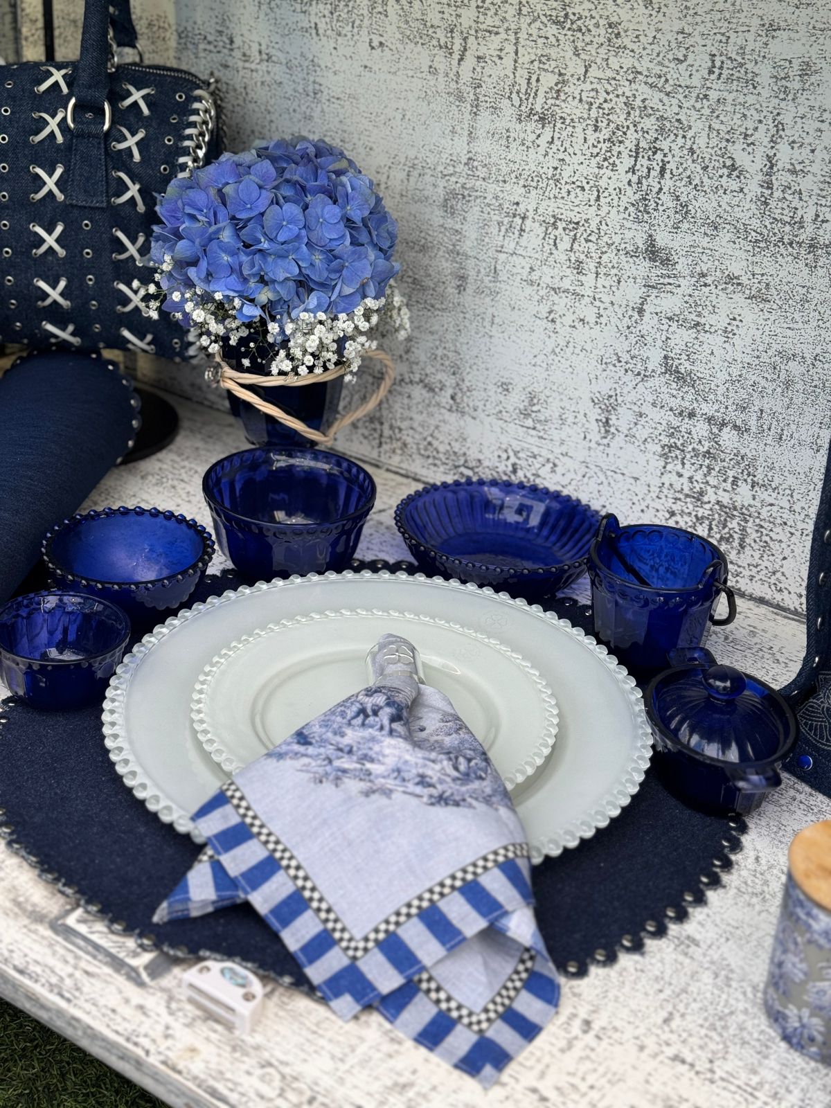 Mini Table Essentials - Dotted Nibbler Royal Blue (Set of 4)