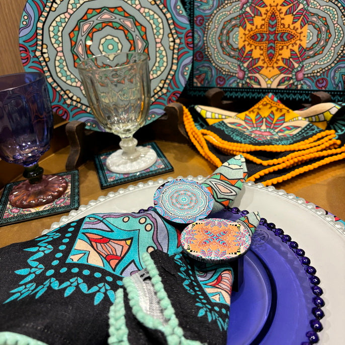 Napkin Sets - Mandala Kirost Black Rings (Set of 4)