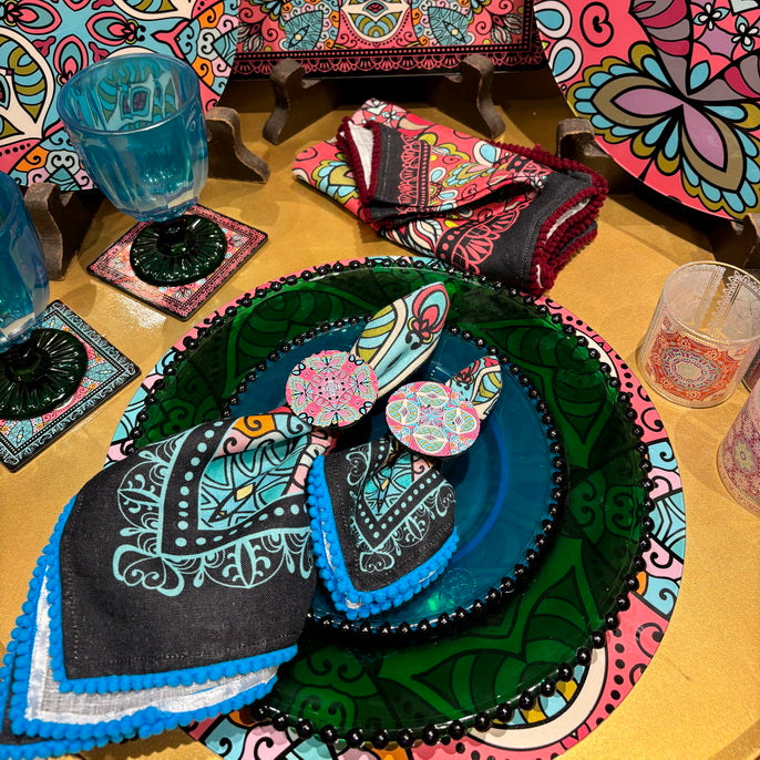 Napkin Sets - Mandala Obasi Black Rings (Set of 4)