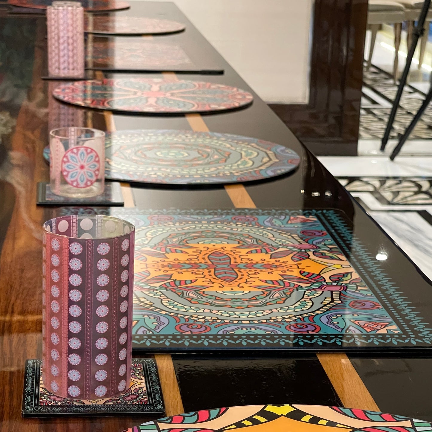 Glasses - Mandala Circle Black Tall (Set of 6)