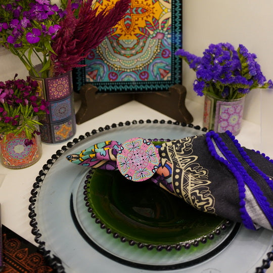 Napkin Sets - Mandala Obasi Black Rings (Set of 4)