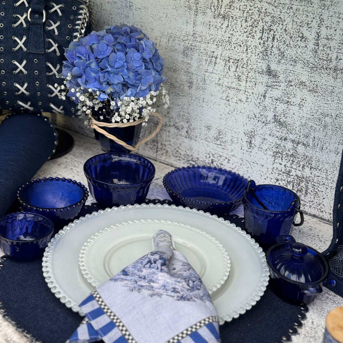 Mini Table Essentials - Dotted Caseroll Royal Blue (Set of 4)