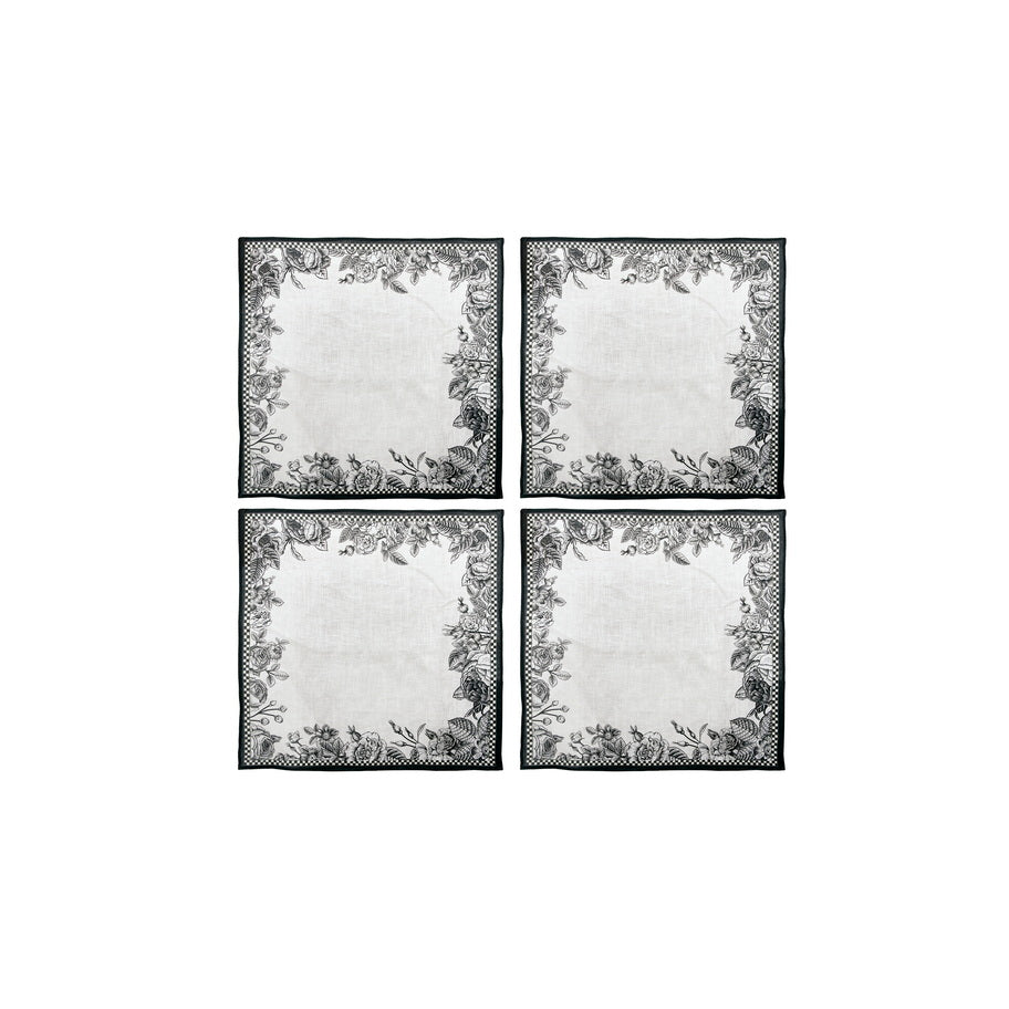 Napkin Sets - Flora Fauna Flower Border Cocktail (Set of 4)