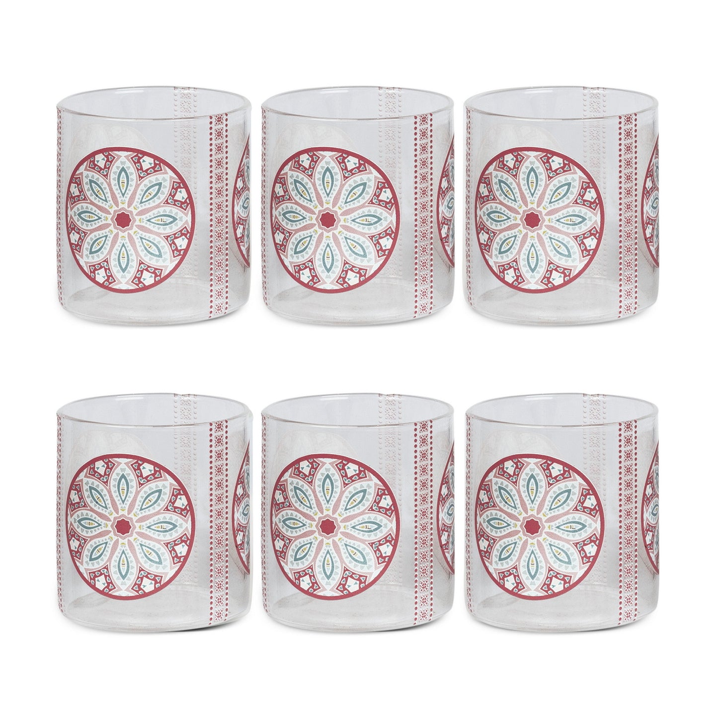 Glasses - Mandala Circle Sqaut  (Set of 6)