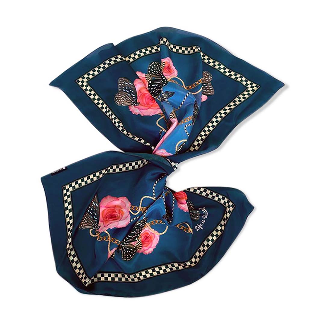 Silk Habutai - Border Navy Blue