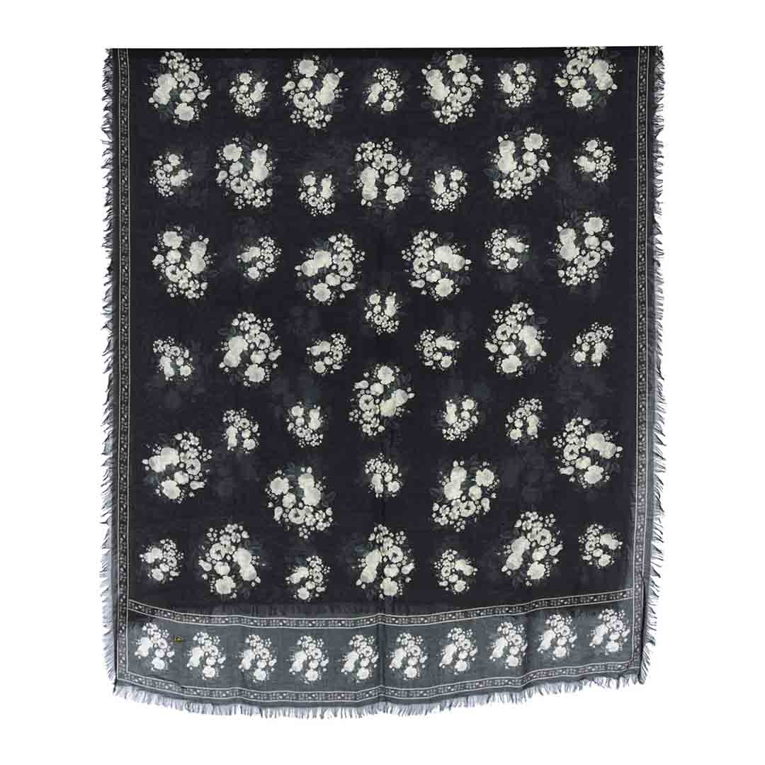 Twill Pashmina - Flora & Fauna Black