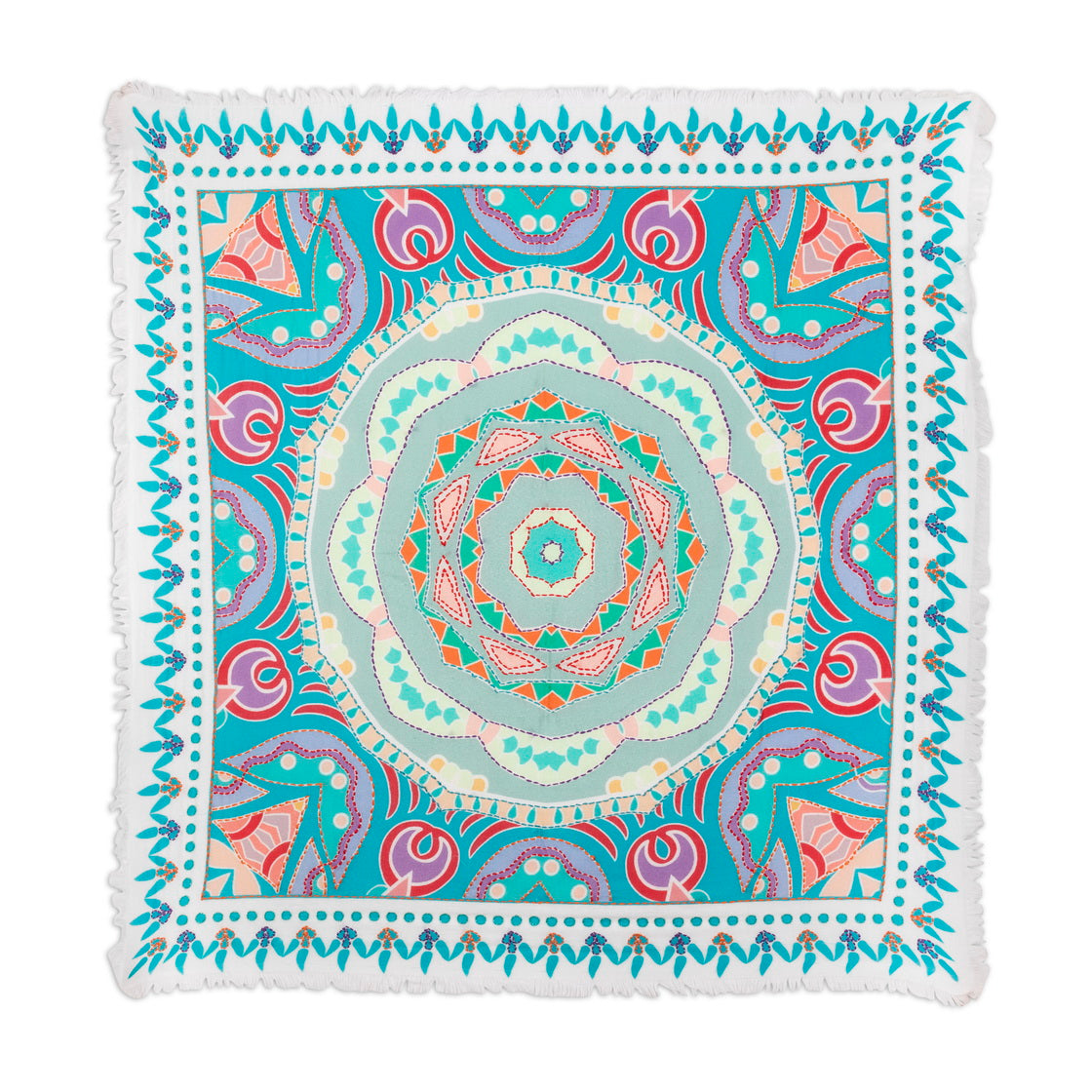 Embroidered Twill Pashmina - Mandala Blue