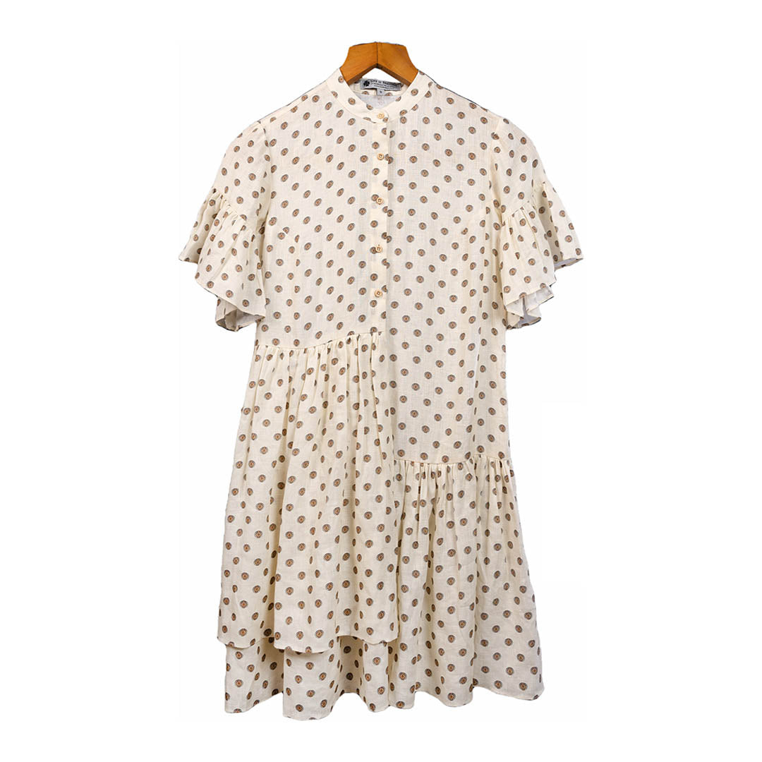 The Explorer - White Frill Dress with Cloth Belt