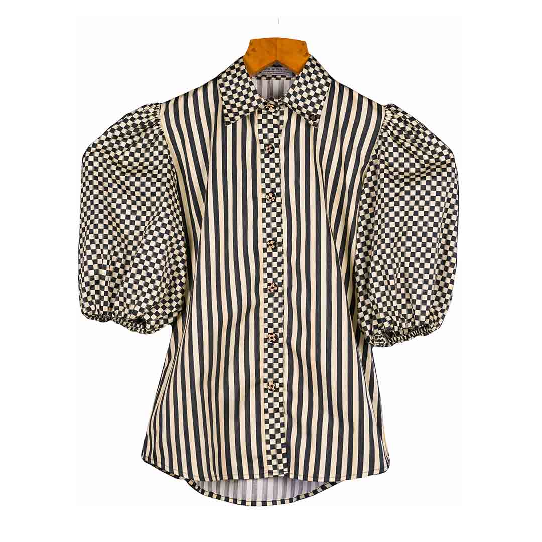 Flora & Fauna - Puff Sleeve Checkered Top