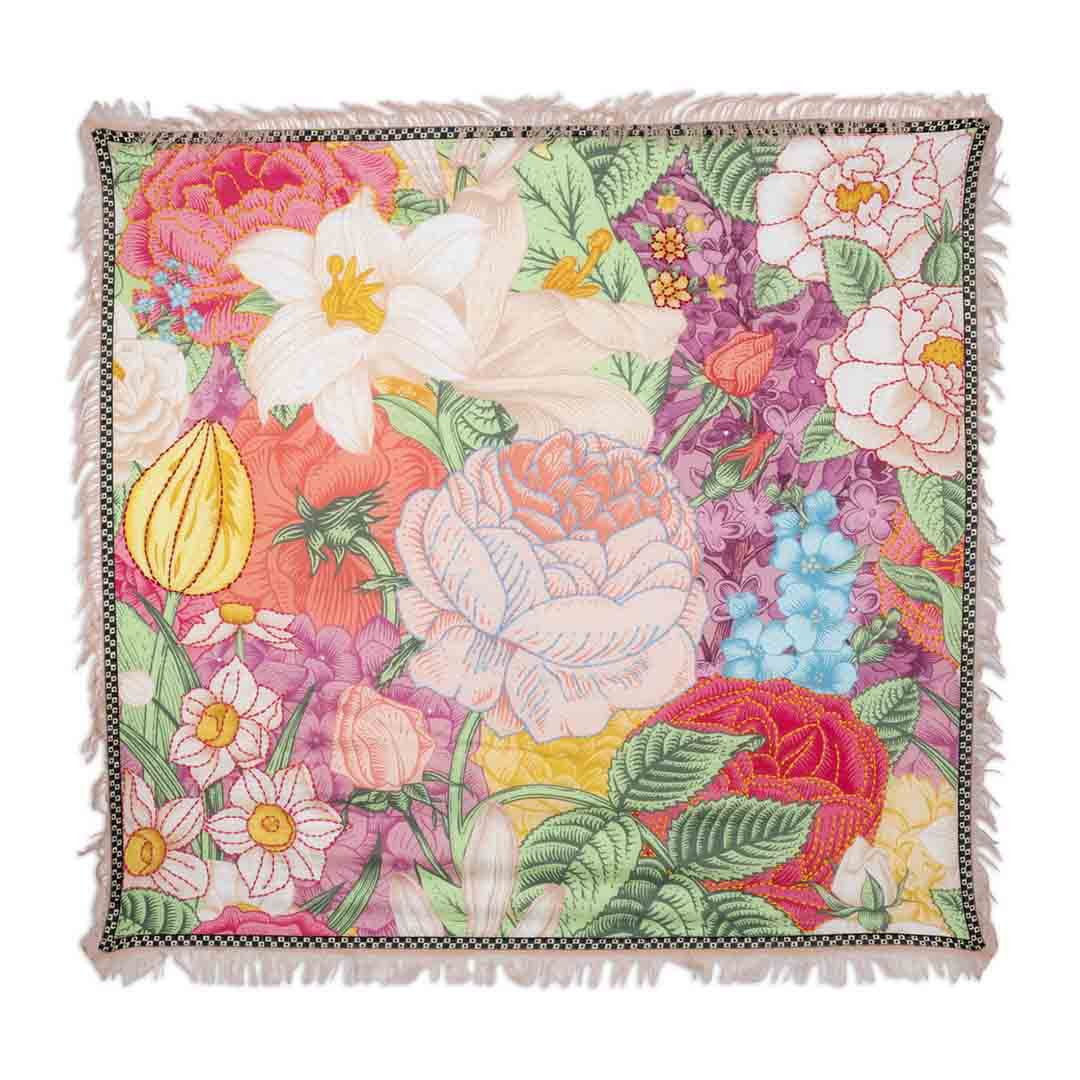 Embroidered Twill Pashmina - Floral