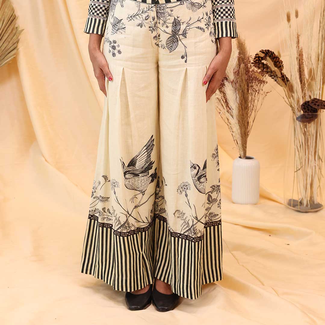 Flora & Fauna - Linen Checkered Wide Pant