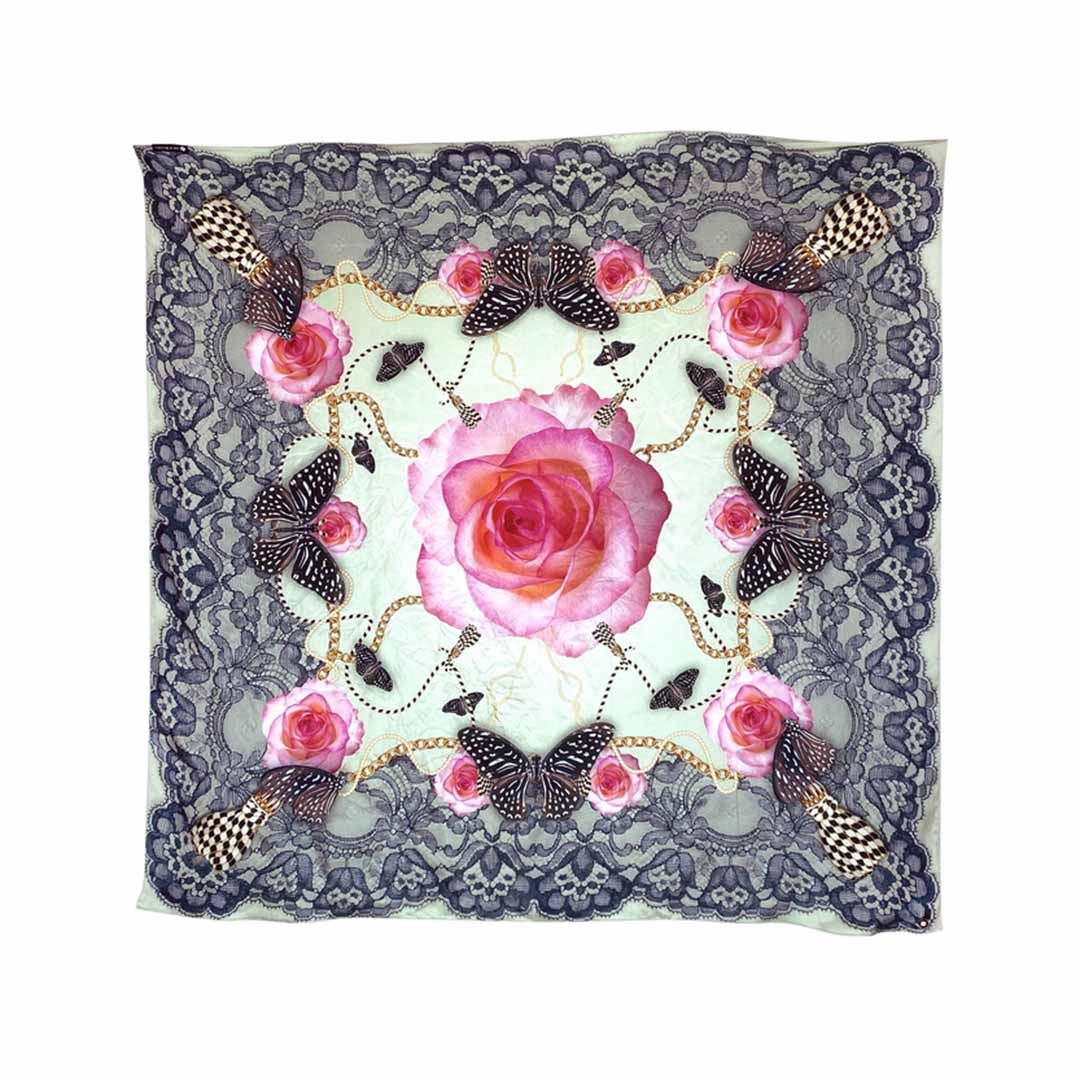 Silk Habutai - Lace Rose Print