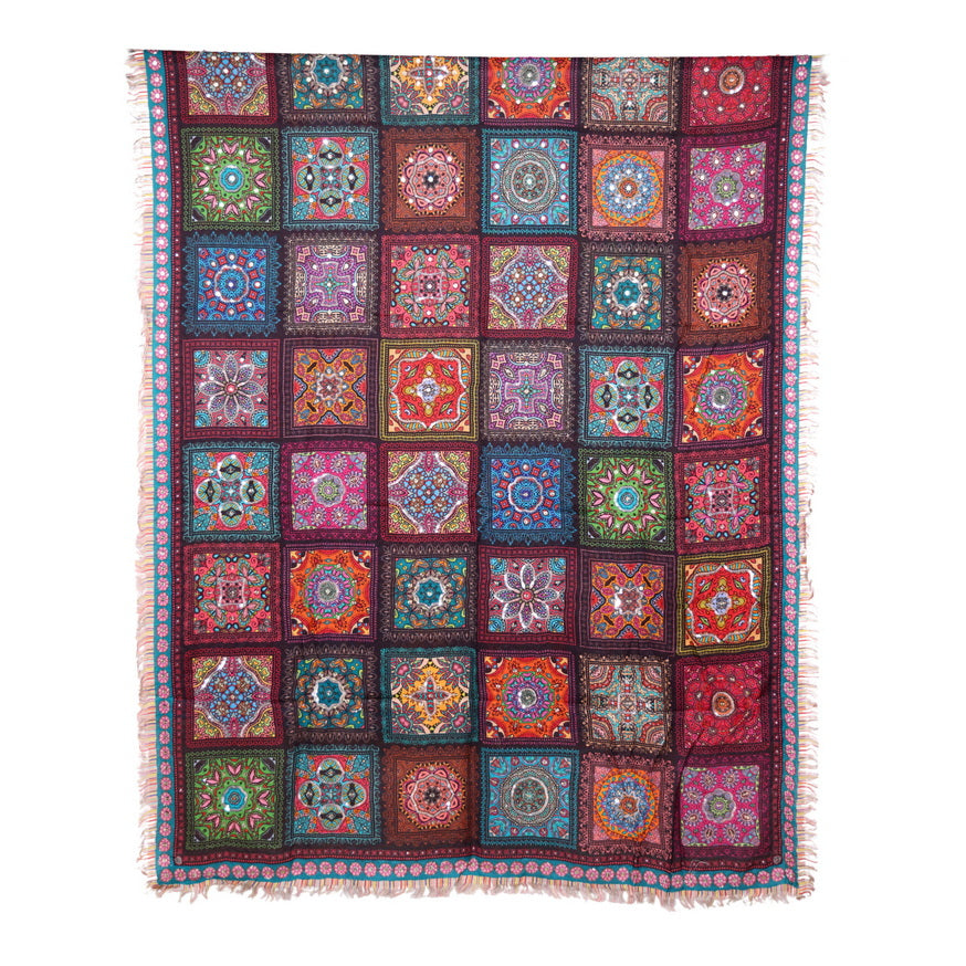 Twill Pashmina Embroidered Shawl - Black Mandala