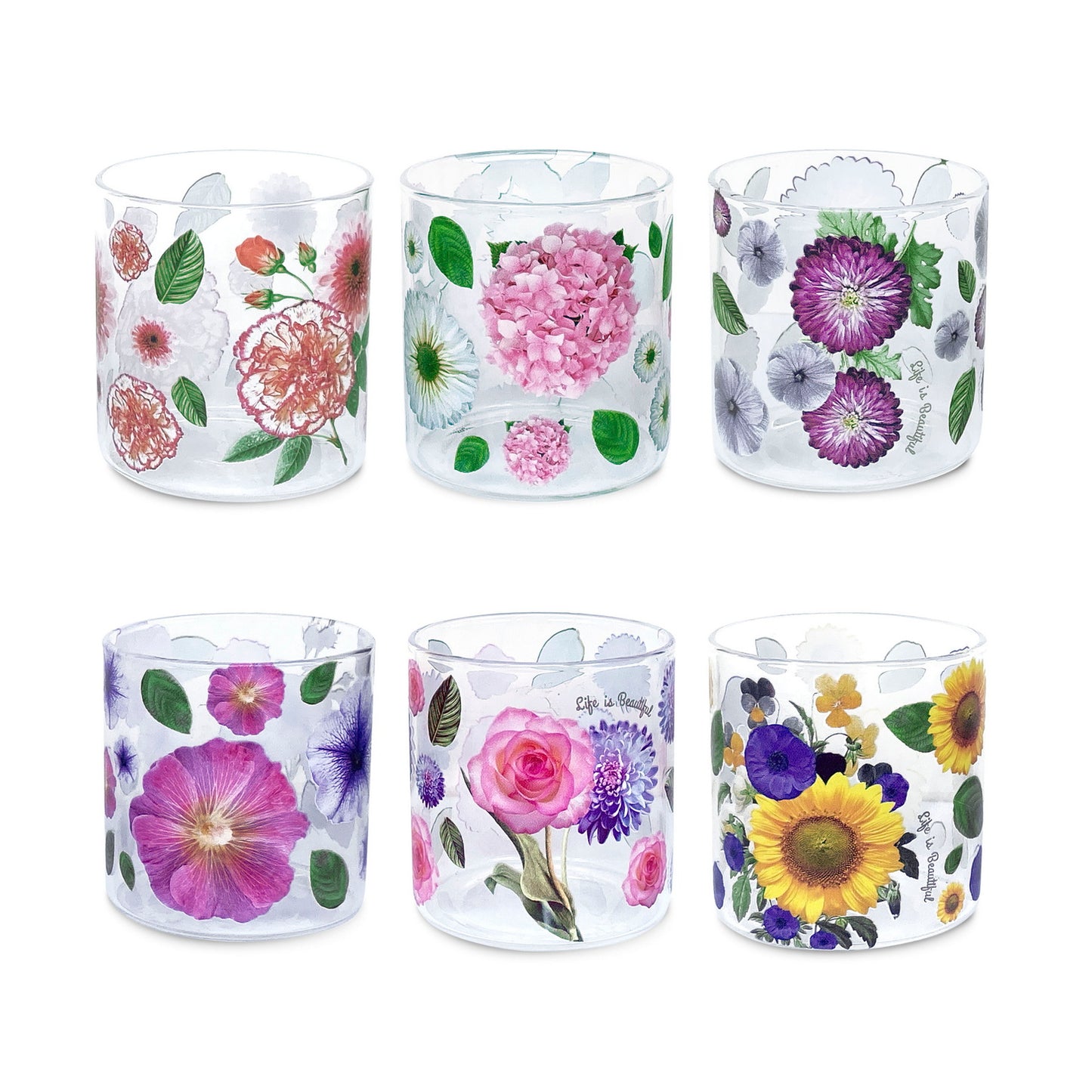 Glasses - Bloom Squat Multiple Flowers (Set of 6)