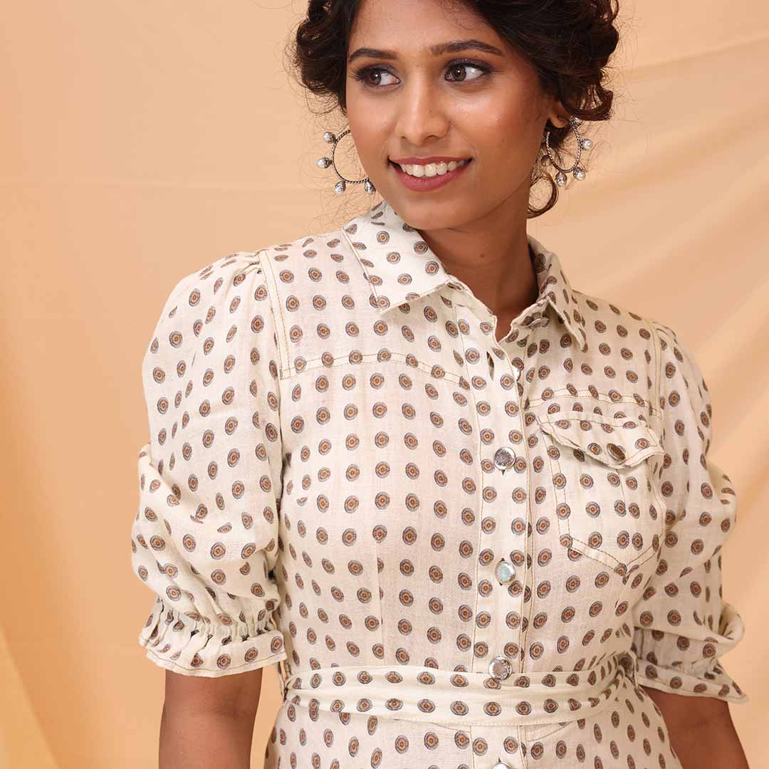 The Explorer - White Dress with Cloth Belt
