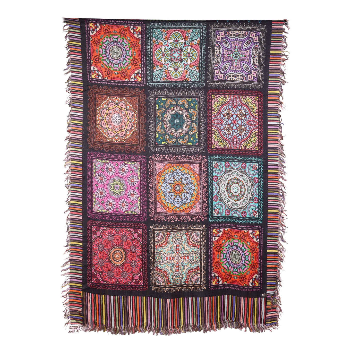 Twill Pashmina Shawl - Black Mandala