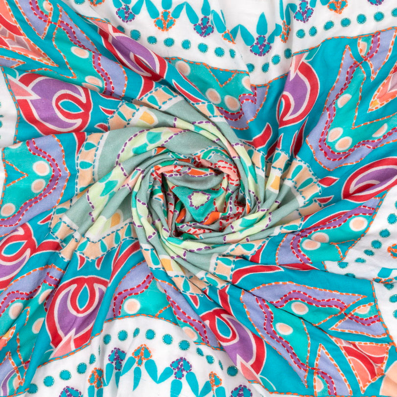 Embroidered Twill Pashmina - Mandala Blue