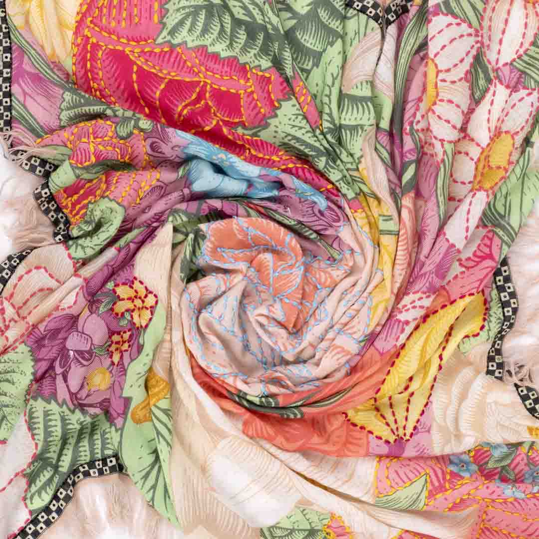 Embroidered Twill Pashmina - Floral
