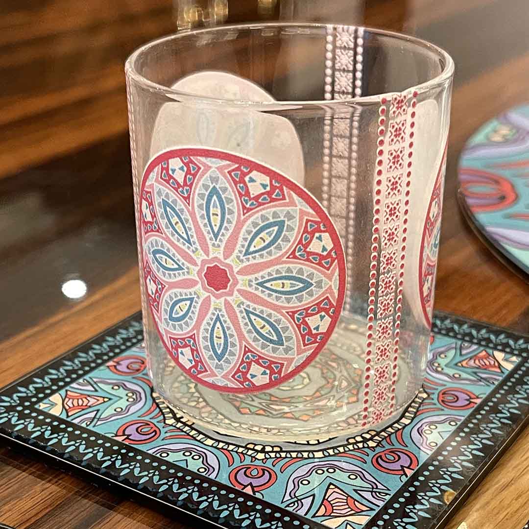 Glasses - Mandala Circle Sqaut  (Set of 6)
