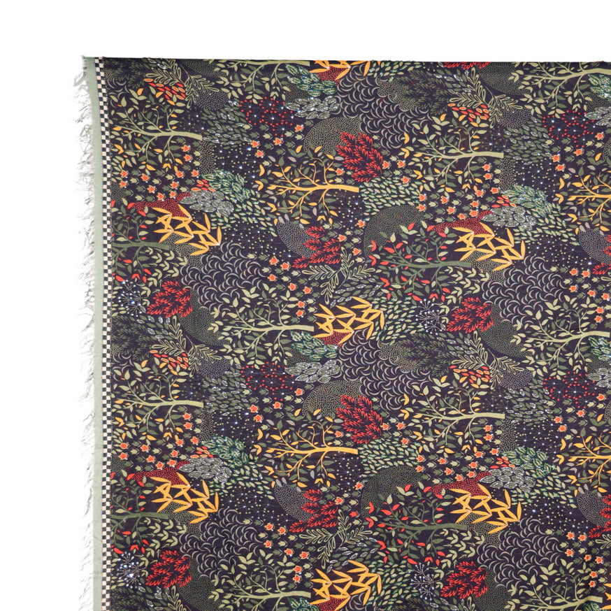 Twill Pashmina Embroidered Shawl - Tree Leaves Night