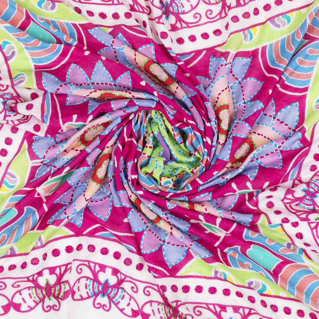 Embroidered Twill Pashmina - Mandala Pink
