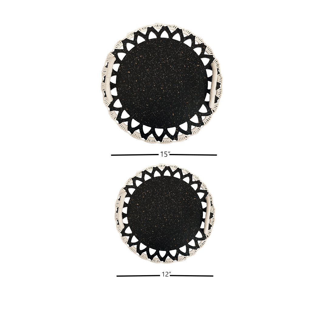 Trays - Picnic Macrame Charcoal & White Tray