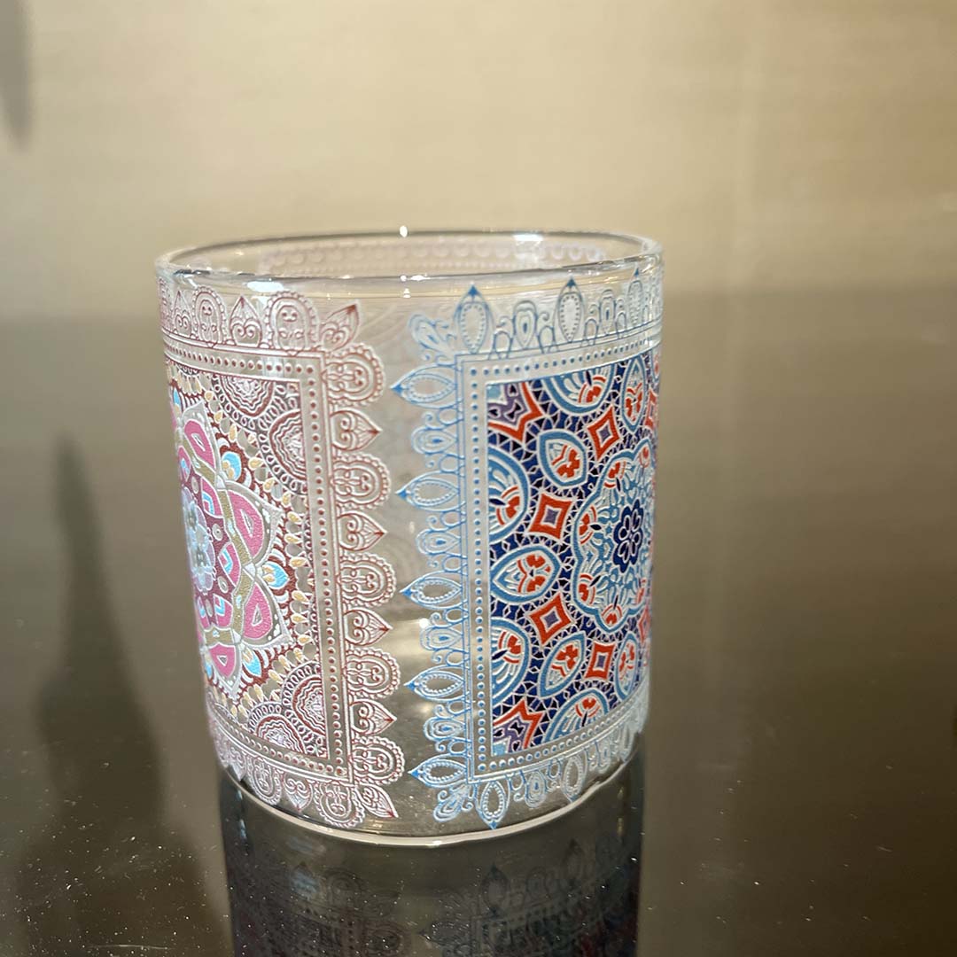 Glasses - Mandala Blue Sqaut  (Set of 6)