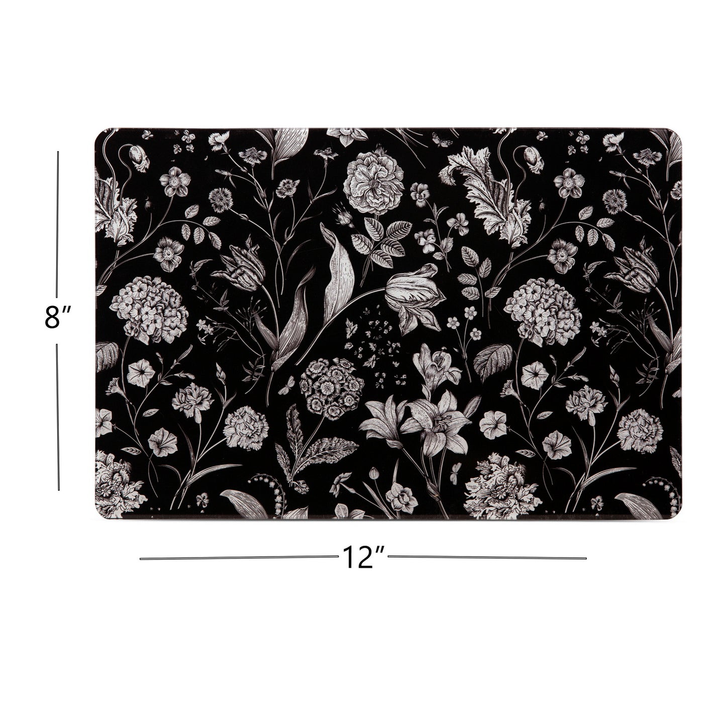 Placemat - Flora & Fauna Rectangle Flower Forest Black (Set of 4)