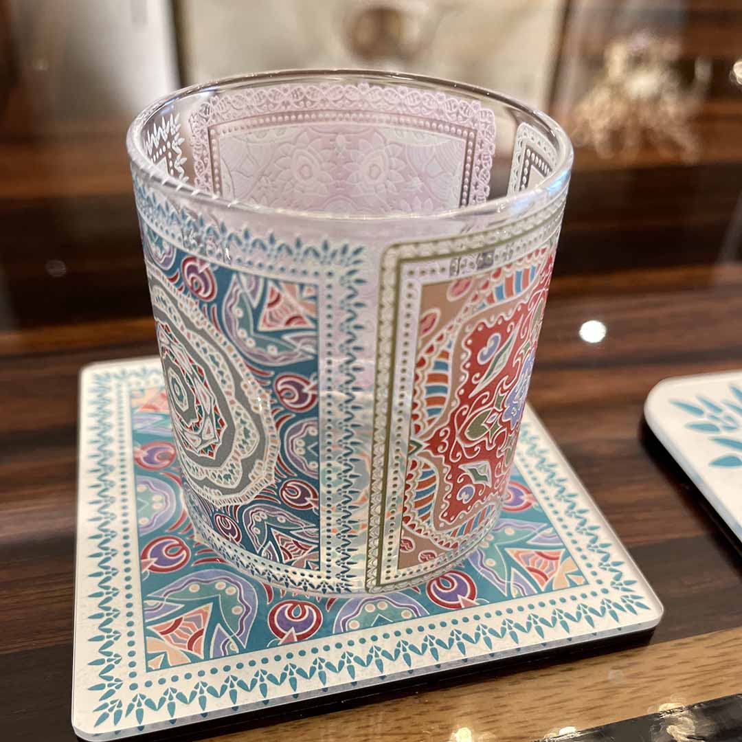 Glasses - Mandala Orange Sqaut  (Set of 6)