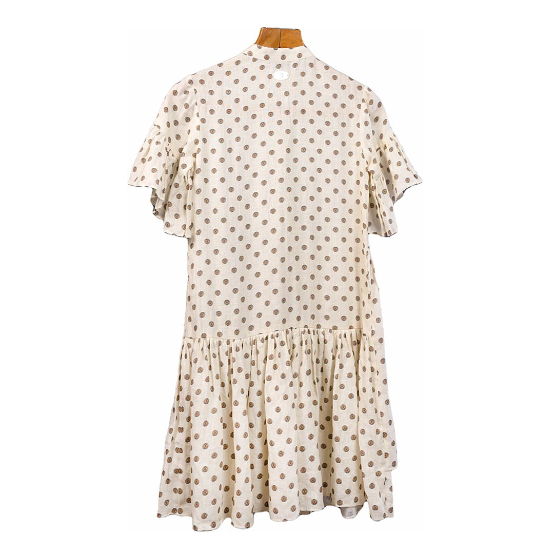 The Explorer - White Frill Dress with Cloth Belt
