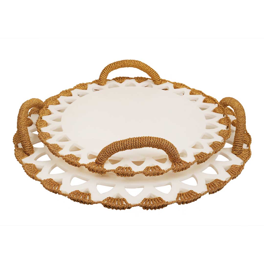 Trays - Picnic Macrame Ivory & Gold Tray