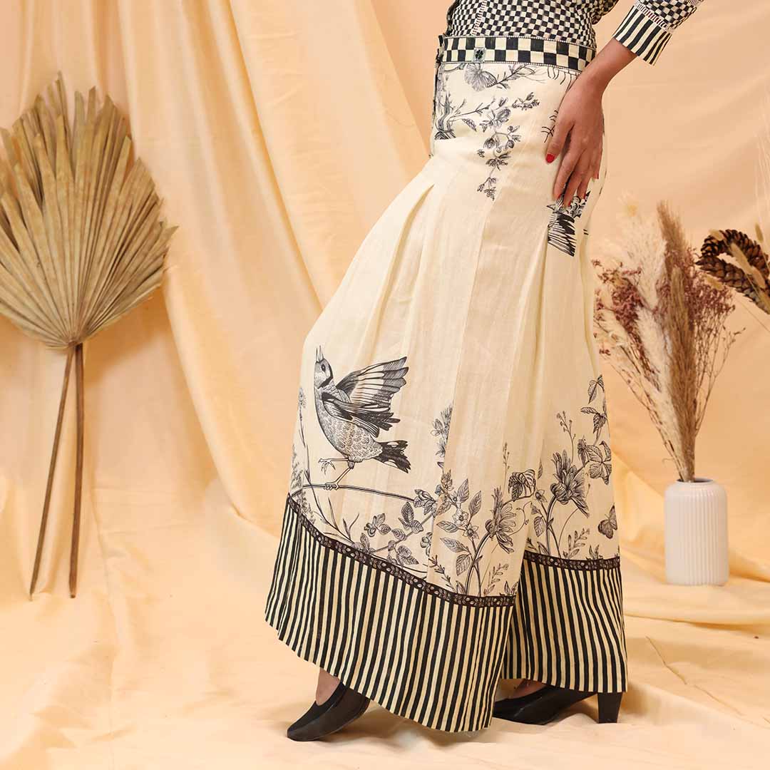 Flora & Fauna - Linen Checkered Wide Pant