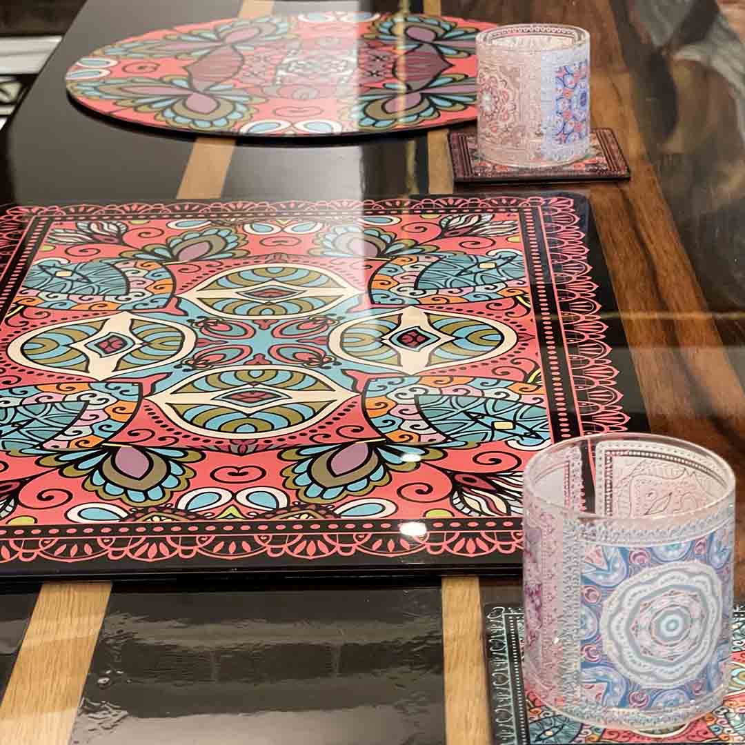 Glasses - Mandala Circle Sqaut  (Set of 6)