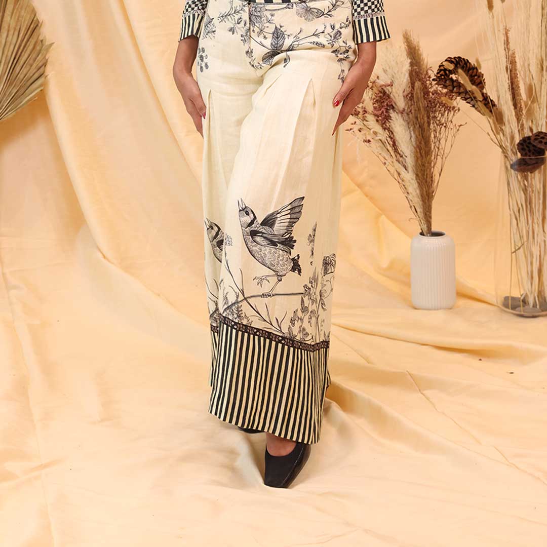 Flora & Fauna - Linen Checkered Wide Pant