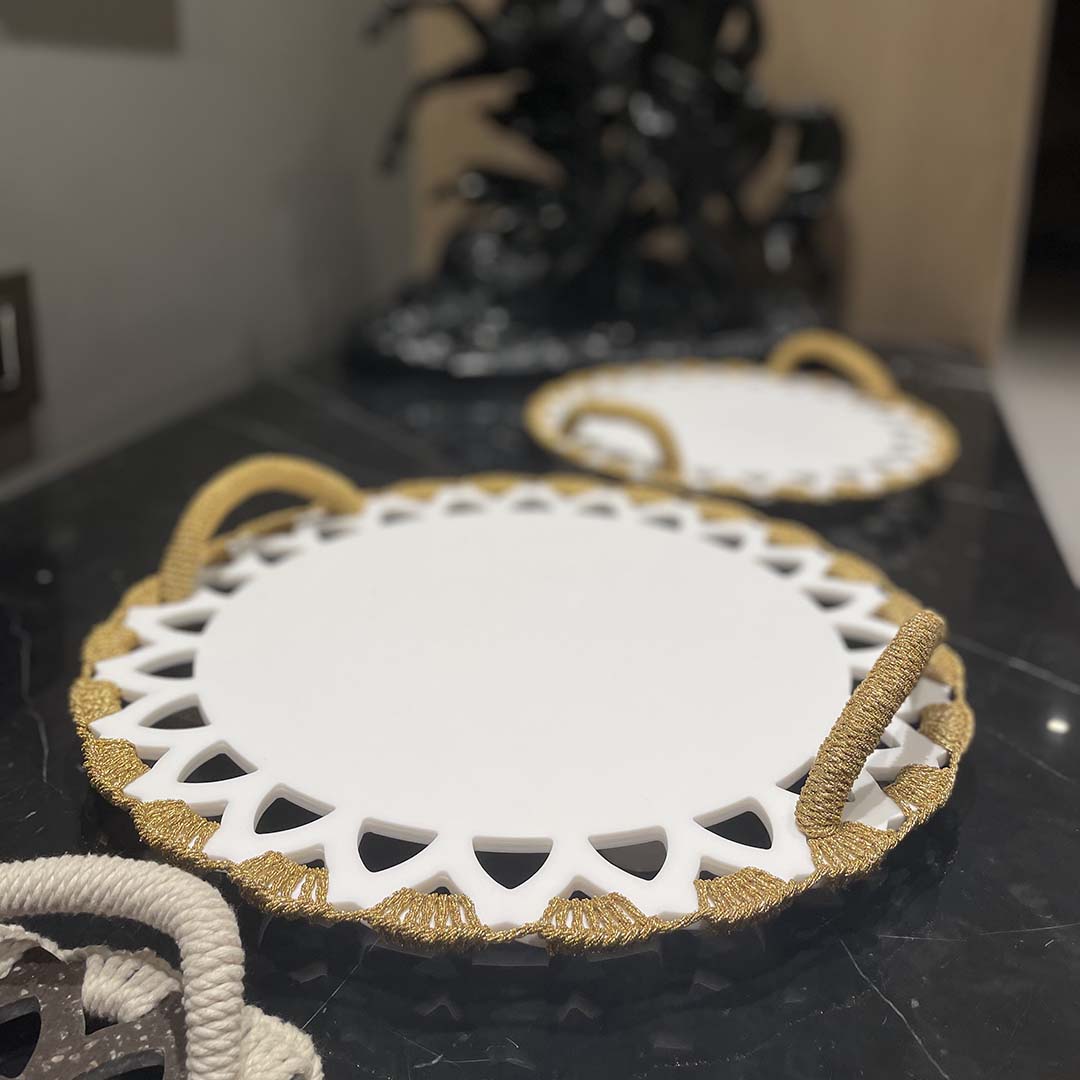 Trays - Picnic Macrame Ivory & Gold Tray