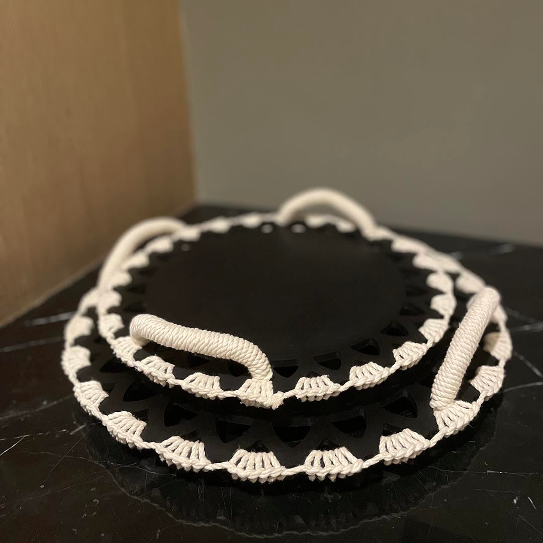 Trays - Picnic Macrame Charcoal & White Tray