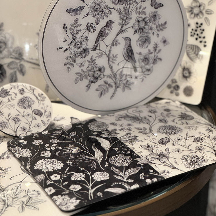 Placemat - Flora & Fauna Rectangle Black & White (Set of 4)