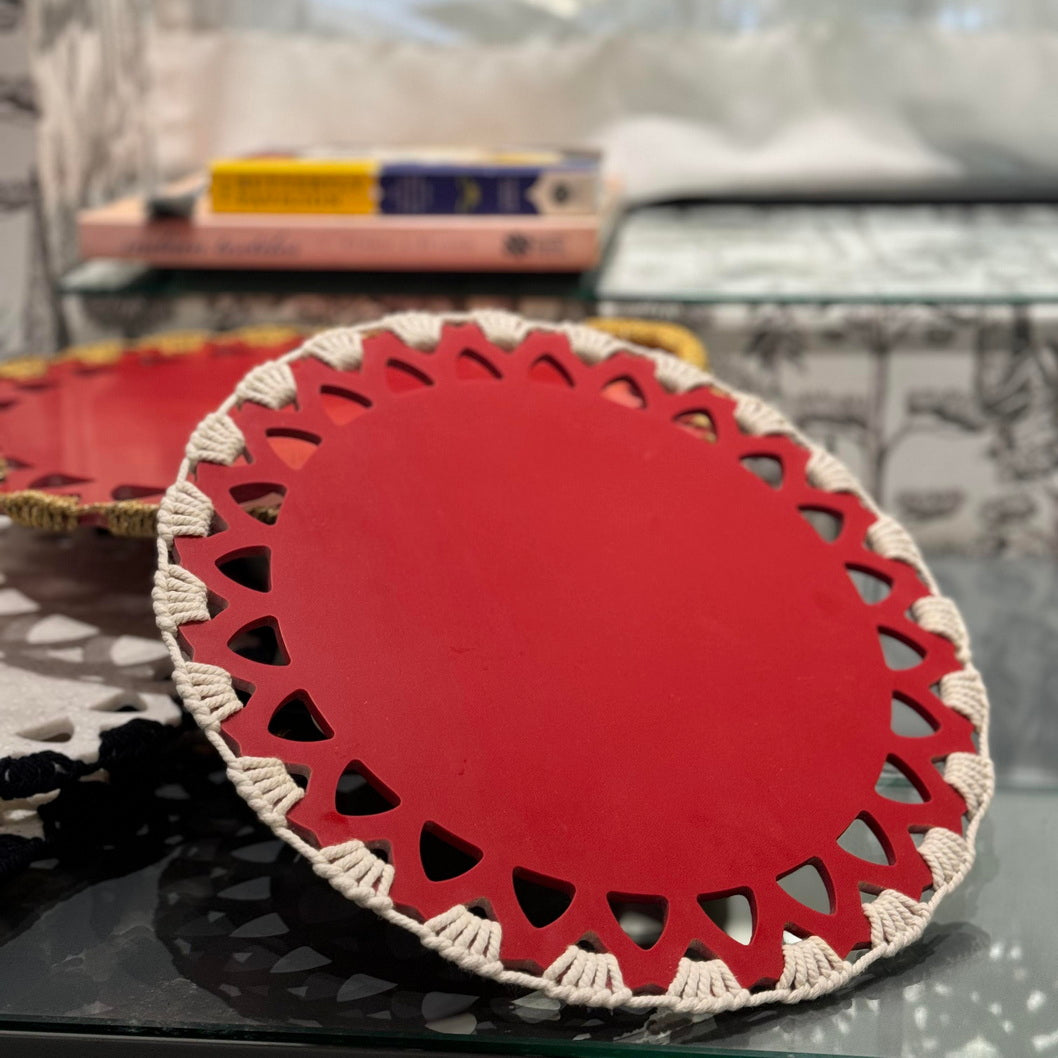 Trays - Picnic Macrame Red & Ivory Tray