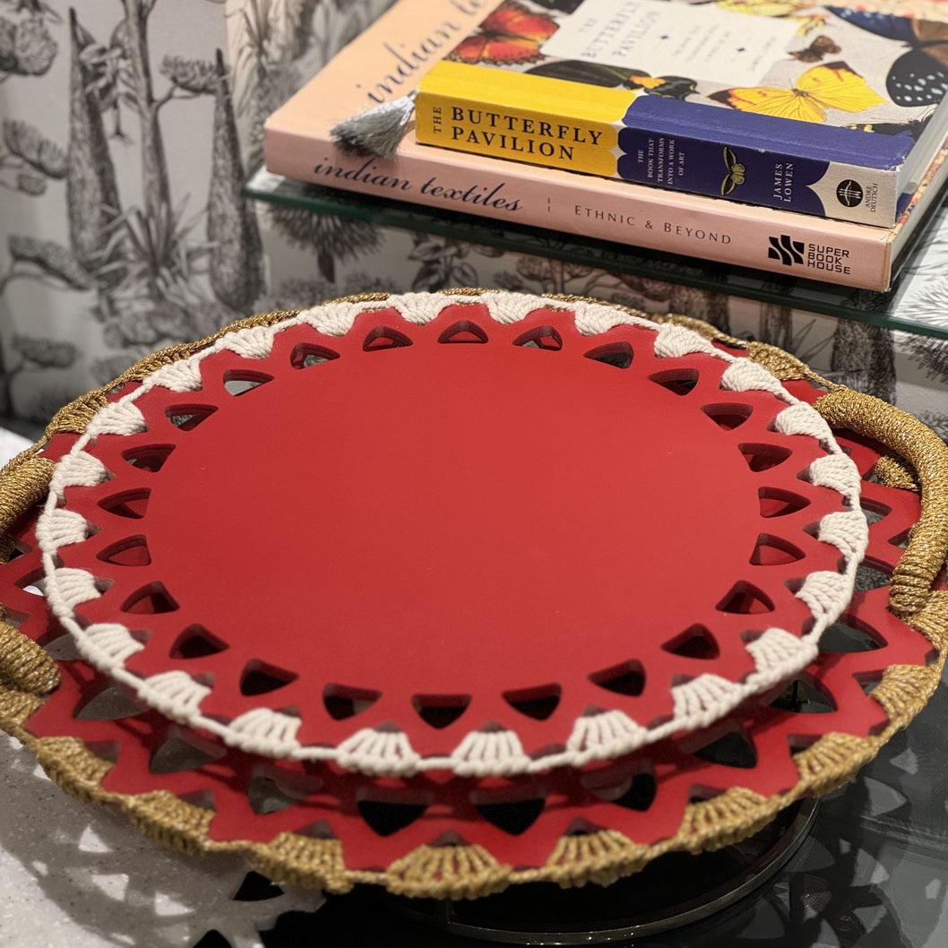 Trays - Picnic Macrame Red & Ivory Tray