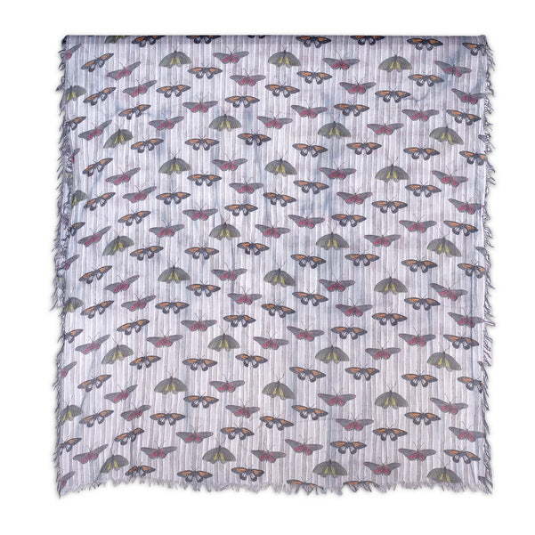 Twill Pashmina - Butterflies Grey