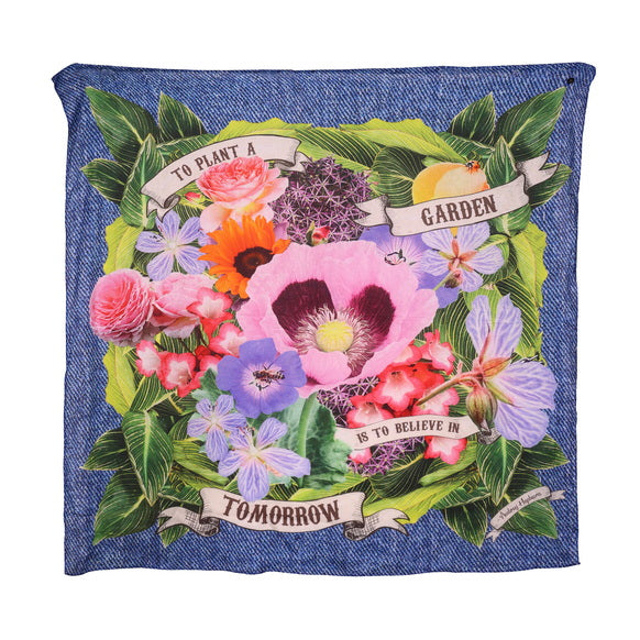 Twill Pashmina Scarf - Denim Finish Wild FLower