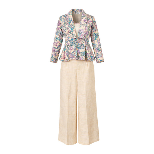 Floral  - Ivory Botanical Print Jacket & Pant Co-ord Set
