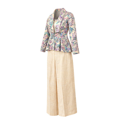 Floral  - Ivory Botanical Print Jacket & Pant Co-ord Set