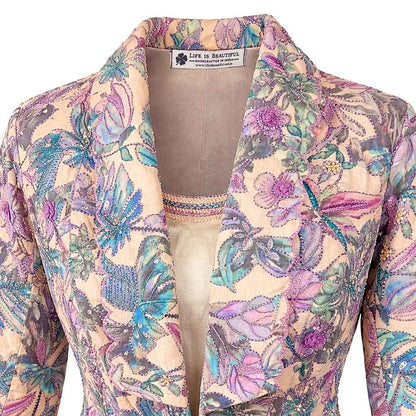 Floral  - Ivory Botanical Print Jacket & Pant Co-ord Set