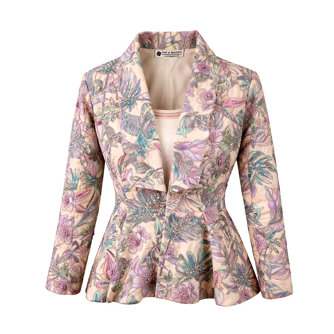 Floral  - Ivory Botanical Print Jacket & Pant Co-ord Set