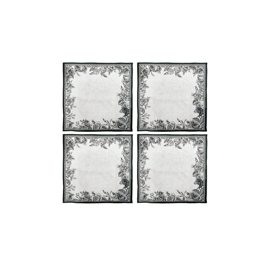 Napkin Sets - Flora Fauna Flower Border Cocktail (Set of 4)