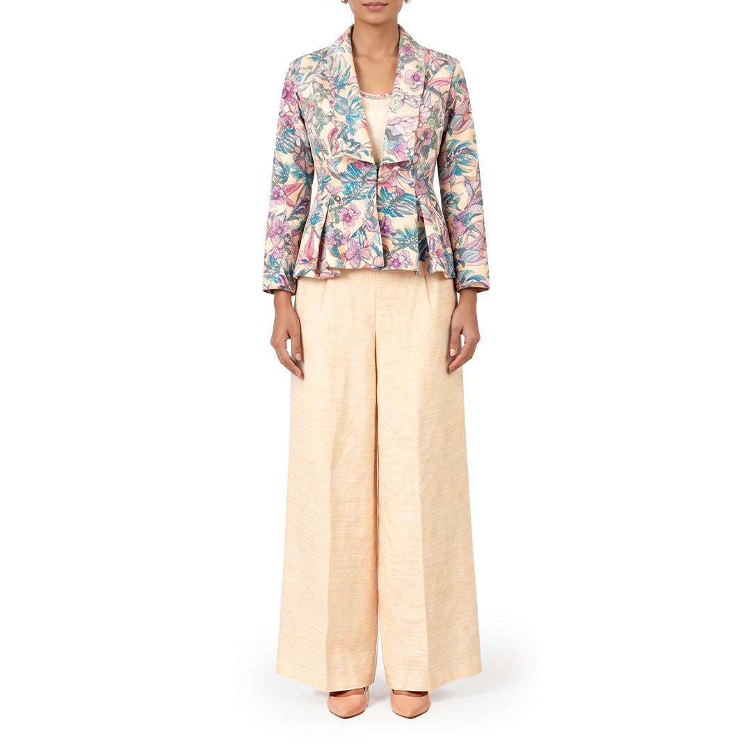 Floral  - Ivory Botanical Print Jacket & Pant Co-ord Set