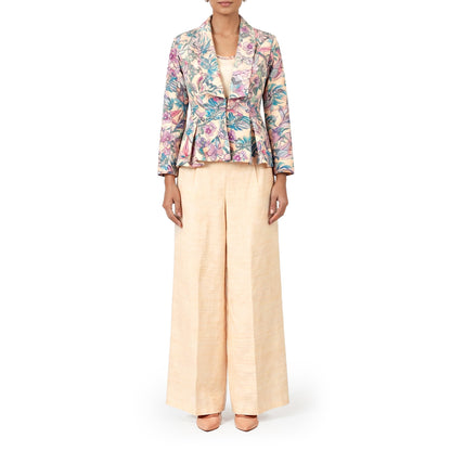 Floral  - Ivory Botanical Print Jacket & Pant Co-ord Set