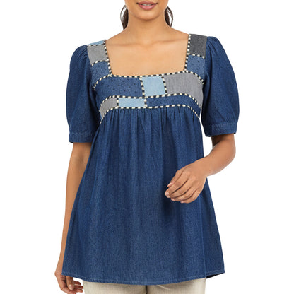 Denim - Panelled Babydoll Top
